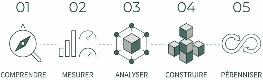Méthode ARELSOM en 5 étapes : Comprendre, Mesurer, Analyser, Construire et Pérenniser